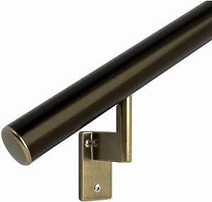 Promenaid Satin Black 8ft Flush Handrail Kit - Indoor/Outdoor Stair Handrail - Modern 1.6" Round Satin-Anodized Aluminum Railing with 3 Satin Black Painted Pivoting Wall Brackets & Flush Endcaps