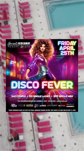 Secrets Hideaway Resort & Spa / Club Secret on Instagram: "Get ready to time travel this weekend at Secrets Hideaway! We’re turning up the heat with Disco Fever Friday—think groovy vibes, glitter, and nonstop funk! Then step into the shadows Saturday for our Swingin’ Speakeasy, where the jazz is smooth, the attire is sharp, and the secrets are… well, hidden. Which era will you rule? #SecretsHideaway #DiscoFever #SwinginSpeakeasy #WeekendVibes #PartyLikeIts1979"
