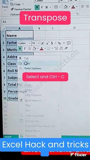 Excel Formula Hacks Number 5 | Transpose the value