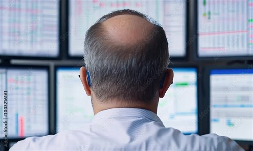 Financial data dashboard displaying market graphs charts and analytics for monitoring business performance strategy and decision making in a corporate office setting