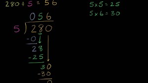 Long division: 280÷5