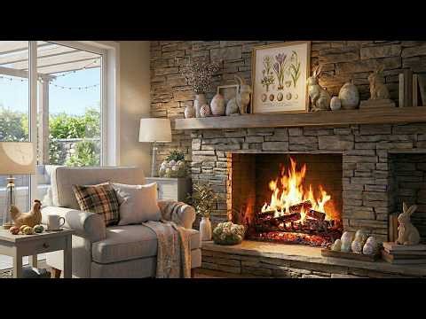 Spring Easter Fireplace with Crackling Sounds Relaxing Cozy Living Room