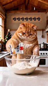 Big Chubby Orange Cat Cooking: Red Bean Paste Buns | Li Li