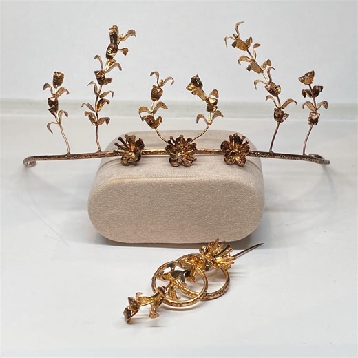 Vintage Floral Bridal Tiara With Matching Hair Pin – Gold Tone Wedding Crown – 1950s 1960s Bridal Hair Accessory - Etsy