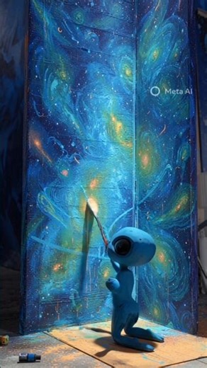 Tiny alien painting cosmic graffiti on a floating wall #alien #shortsvideo #shorts