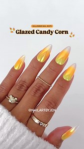 36K views · 1.2K reactions | Glazed Candy Corn ✨✨ Save for Halloween nail inspo, follow for tutorial! 李懶 #glazednails #chromenails #candycornnails #halloween #haloweennails #nails #nailsart #nailinspo #nailinspiration #uñas #uñasdehalloween | Nailartbyjen | Facebook