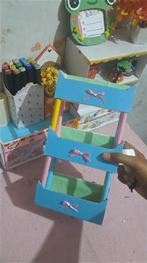 Diy cardboard shelf🎀🫧 || desk decor ideas #diy #shorts #viral #trending #craftomaniacreations