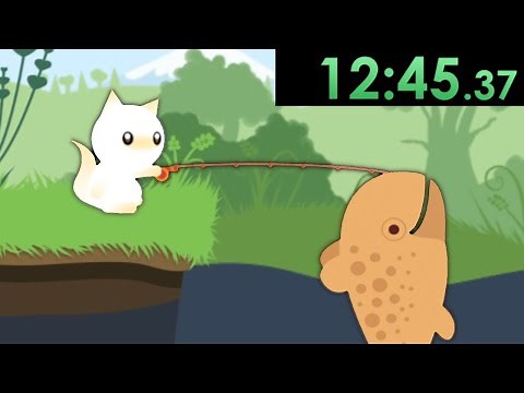 I speedrun catching progressively larger fish in Cat Goes Fishing