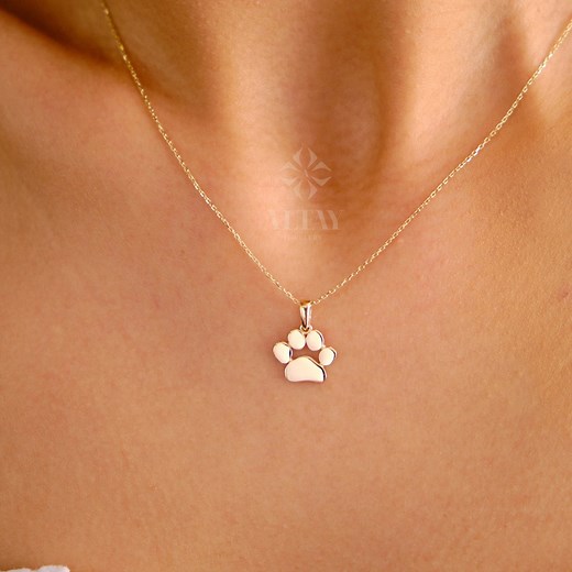 14K Gold Paw Print Necklace, Puppy Paw Pendant, Small Dog Cat Lover Charm Pendant, Engraved Initial Choker, Personalized Memorial Gift - Etsy