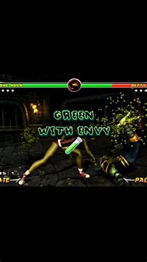 Reptile was "green with envy" when he lost to a Jade Giantess. I think she's a Hulk or something 🧪