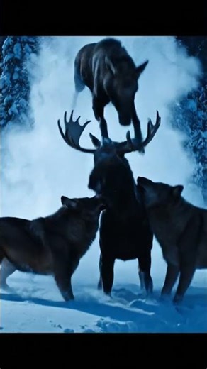 Wolves Pack Attack | Moose Surrounded in Snow Forest ❄🐺 #WildAttack