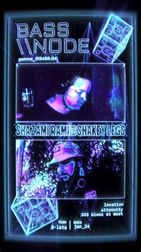 Alexander Melvin on Instagram: "// BASS NODE: GAMMA Artist Feature Shakey Legs B2b Shazami Rami Shakey Legs is a Dubstep producer from Burlington, Ontario who draws influences from 140, Reggae, Jungle, and Drum & Bass music. His distinct sound is characterized by a focus on groove and percussion to get you moving and take you on a journey through bass and rhythm. Expect to enjoy yourself, let go in the dance and find your new favourite music that you haven’t heard before. Shakey Legs has made a 