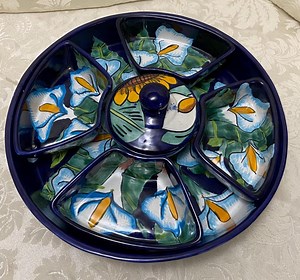 Mexican Ceramic Blue With Cala Lillies Tonala Colorful 7 Piece Relish Tray/ Charcuterie With a Lidded Bowl and 4 Separate Bowls & 12” Plate - Etsy
