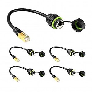 5PCS Panel Mounting RJ45 Waterproof Connector M20 Cat5/5e/6 Ethernet LAN Cable Coupler IP67 Waterproof with Dust Cap Cover 25cm Network Cable for Outdoor Network