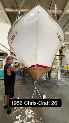 Huckins Yachts & Huckins Yacht Service on Instagram: "Caption; A true classic is in the shop. This 1956 Chris-Craft 26’ Commuter, MARY LOU, is here for a comprehensive refit—hull paint, engine rebuild, interior varnish, re-chromed hardware, and more. Stay tuned as we bring her back to life."