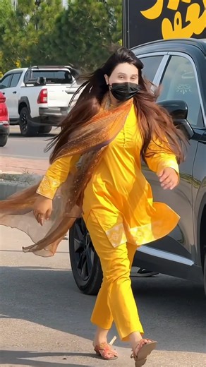 Yellow Outfit + Long Hair Magic 💛✨ | Masked Aesthetic Walk Reel #shorts. #yellowoutfit #longhair