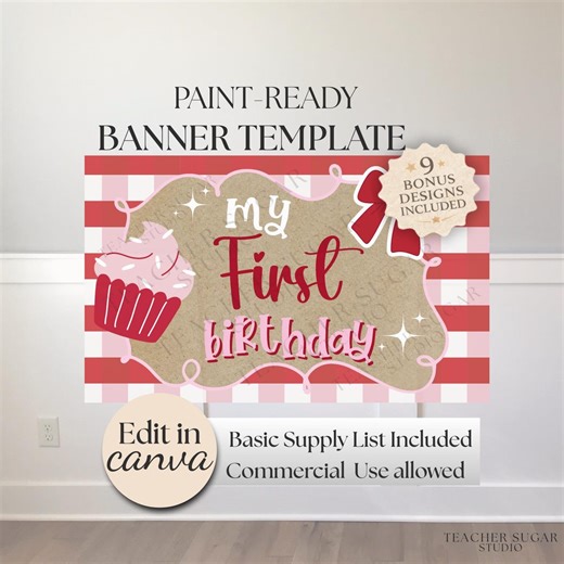 First Birthday Banner Template, Paint Ready, Editable Canva (digital Download) - Etsy