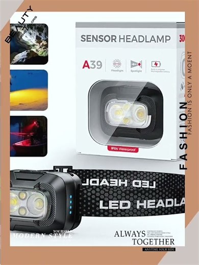 Ultimate Head-Mounted Headlamp: Light up your path hands-free for camping, fishing & DIY tasks