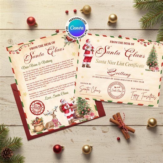 Personalized Letter From Santa, Nice List Certificate, Vintage Christmas Printable (canva) - Etsy