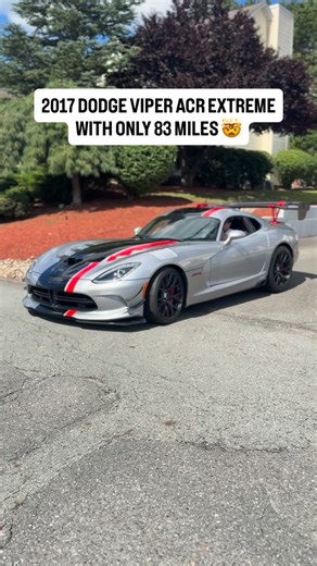 The Low Miler on Instagram: "Only 83 miles from new 🤯 This 2017 Dodge Viper ACR Extreme is the definition of delivery-mile insanity. Finished in Billet Silver Metallic with the ultra-rare Red Driver Stripe and Black Center Band, this one-owner ACR Extreme was ordered exactly how collectors want them—lightweight, aggressive, and uncompromising. Carbon ceramic Brembos with red calipers, the full Extreme Aero Package, exposed-weave adjustable wing, carbon structural X-brace, and every delete box c
