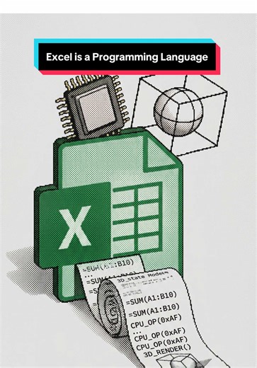 Excel is a programming language. seriously. for years it's been turned complete but only within the last 5-10 years have people really pushed it to its absolute limits. #Software #Code #Computer