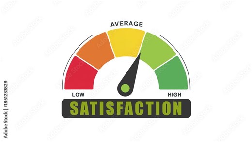 Satisfaction Meter Gauge Animation: Low to High Customer Satisfaction Level Indicator