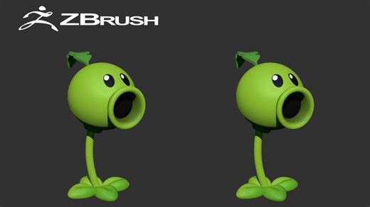 【ZBrush教程】《植物大战僵尸》豌豆射手案例带你30分钟学会ZBrush模型雕刻！不愧是建模大佬精讲，新手看完后瞬间打通任通二脉