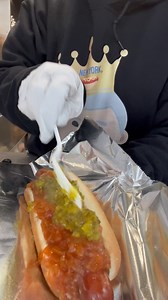 Stop by for a Jumbo Hot Dog 🌭👑 #nyhotdogs #streetfood #nyc #ues #nycfood #nyceats #asmr | The Hot Dog King