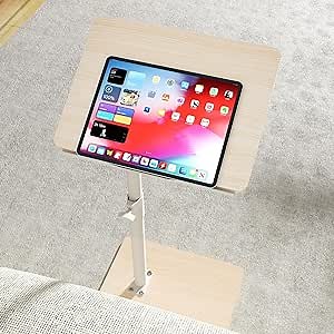 Sofa Armrest Tray Table for Couch - 360° Swivel Height Adjustable End for Small Spaces, Snack Side Table for Bed or Chair with Phone & Tablet Slot (Oak,Angle Adjustable)