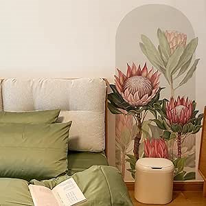 Arch Wall Decals Peel and Stick Vintage Floral Wall Sticker 58.6" H x 31.8" W Large Flower Decal for Door Decor Removable Protea Decal Boho Wall Mural for Bedroom Living Room Office