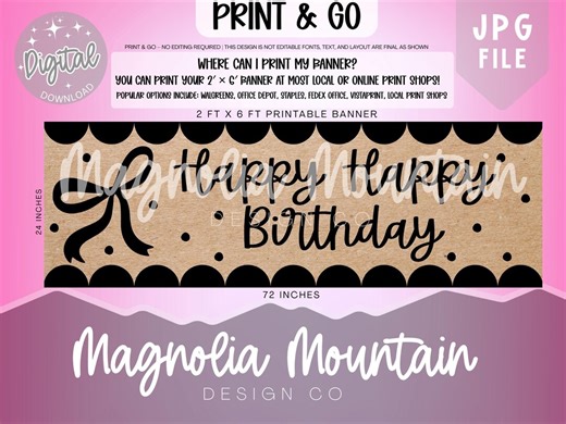 Happy Happy Birthday Printable Banner | Girly Croquette Birthday Banner | WALGREENS | Print & Go | 2 Ft X 6 Ft Banner | Digital Download - Etsy