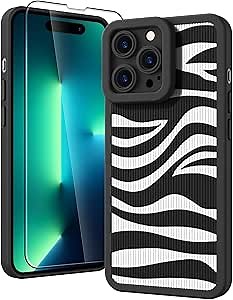 Phone Case with Screen Protector Full Camera Lens Protective Wireless Charging Compatible, Slim Fit Cover Cases (iPhone 13 pro, Zebra-Stripe)