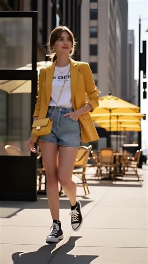 Lady Style💖Yellow Blazer Casual Street Look
