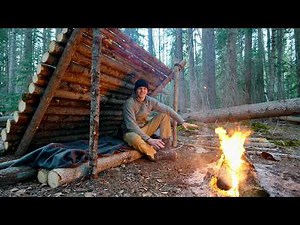 Winter Survival Shelter Camping Alone (No Sleeping Bag)