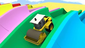 《汽车世界之动物大冒险》第05集工程车穿越五彩滑道遇见小动物