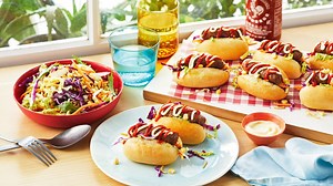 Courtney Roulston’s mini hot dogs with spicy slaw