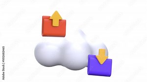 Animated 3D Cloud File Transfer upload and download folders with transparent background, perfect for illustrating cloud services, data storage, and file sharing in a modern, digital style