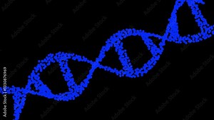 The construction of particles in the rotating DNA animation. motion medical background with blue Seamless Loop on white background