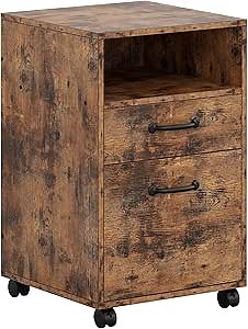 IRONCK Filing Cabinet, Industrial Printer Stand with Storage on Wheels Home Office Cabinet Drawer, Mobile Vertical File Cabinet with Open Shelf, Vintage Brown