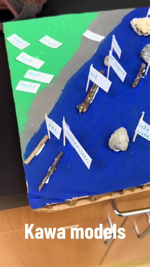 The Kawa (river) model is an OT model created to conceptualize OT within eastern cultures. 🌊 the river is life 🪨 the rocks are obstacles, fears, difficulties, etc 🥢 the driftwood is assets and liabilities 🏞️the river banks are our physical and social environmenta In our Therapeutic Media class, we made our own Kawa to discuss the use of crafts in therapy. #southeasterncollege #wearehireed #occupationaltherapy #ota #otastudents #kawa #river