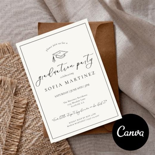 Minimalist Black and White Graduation Invitation Template | Editable Grad Party Invite | Modern Simple Senior Graduation Announcement - Etsy