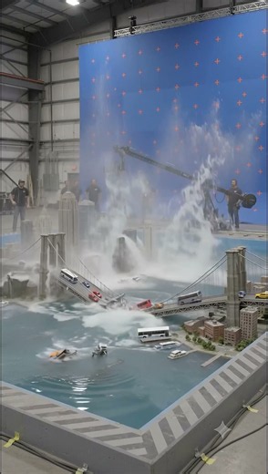 miniature Brooklyn Bridge getting destroyed🌉 #BehindTheScenes #VFX #MovieMagic#aiminiature