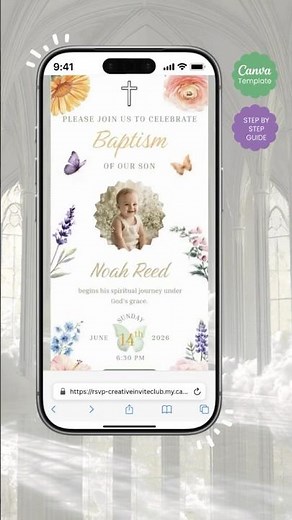 Editable Baptism Invitation RSVP, Wildflowers Butterfly Christening Invite, Catholic Canva Template