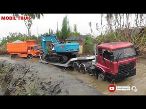 MOBIL TRUK KONTAINER MUAT BEKO KERUK EXCAVATOR, DUMTRUK TRONTON FUSO OLENG MUATAN BERAT