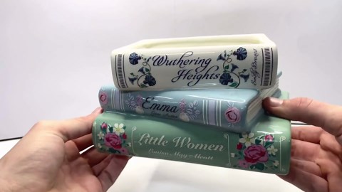 Steel Mill & Co Small Book-Shaped Decorative Ceramic Planter for Home Decor, Bookshelf, Classic Titles Bookstack, 5" x 7" x 3.75"