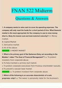FNAN 522 Midterm Exam Questions Answers2022 Verified Answers5221