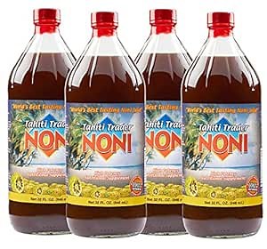 TAHITI TRADER (4-PK) Original High Potency Noni Juice - Pure Noni Fruit Juice with Blueberry & Raspberry - Organic Antioxidant Superfood Supporting Energy & Body Health - (32oz, 4 Pack)