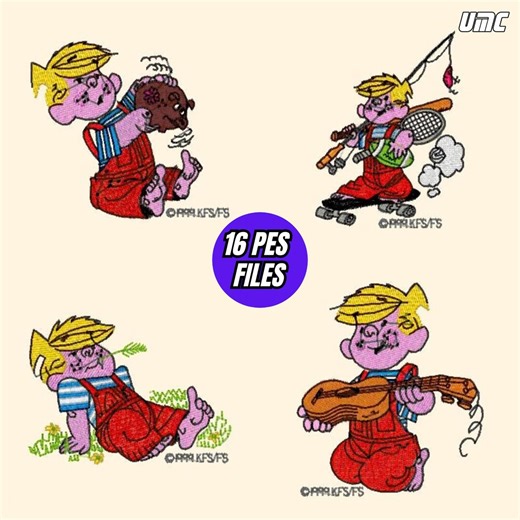 Dennis the Menace 16 Embroidery PES Files Bundle – PES, JPG, and Size Guide - Etsy