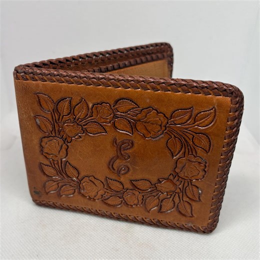 Vintage Hand-tooled Leather Bi-fold Wallet – Floral Western Design W/ Braided Edges – 1970s–1980s - Etsy