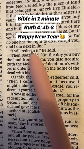Bible in 1 minute on Instagram: "Happy New Year. when God is closing one door, He is also clearing the way for what He has already prepared. The nearer kinsman stepped back, not because God failed, but because God was making room for the right person to step forward. This passage reassures me that rejection can be redirection, and delays can be divine alignment. What is truly meant for me will not pass me by… God ensures the right outcome in the right way.” #Ruth4 #DivineAlignment #RejectionIsRe